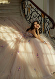 Crystal Beaded Three-Dimensional Floral Embroidered Quinceañera Dress with Sheer Bodice