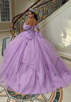 Crystal Beaded Three-Dimensional Floral Embroidered Quinceañera Dress with Sheer Bodice