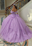 Crystal Beaded Three-Dimensional Floral Embroidered Quinceañera Dress with Sheer Bodice