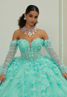 Sparkle Tulle Quinceañera Dress with Three-Dimensional Floral Lace and Long Sleeves