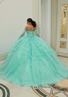 Sparkle Tulle Quinceañera Dress with Three-Dimensional Floral Lace and Long Sleeves