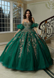 Jewel Beaded and Metallic Embroidered Quinceañera Dress with Petal Train