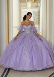 Jewel Beaded and Metallic Embroidered Quinceañera Dress with Petal Train