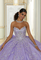 Jewel Beaded and Metallic Embroidered Quinceañera Dress with Petal Train