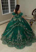 Jewel Beaded and Metallic Embroidered Quinceañera Dress with Petal Train