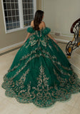Jewel Beaded and Metallic Embroidered Quinceañera Dress with Petal Train
