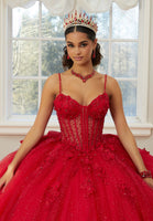 Sparkle Tulle Quinceañera Dress with Sheer Bodice and Three-Dimensional Florals