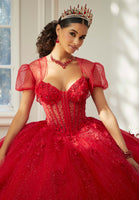 Sparkle Tulle Quinceañera Dress with Sheer Bodice and Three-Dimensional Florals