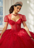 Sparkle Tulle Quinceañera Dress with Sheer Bodice and Three-Dimensional Florals