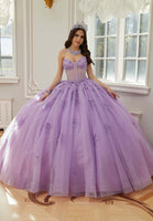 Sparkle Tulle Quinceañera Dress with Sheer Bodice and Three-Dimensional Florals