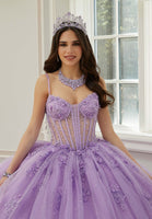 Sparkle Tulle Quinceañera Dress with Sheer Bodice and Three-Dimensional Florals