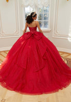 Sparkle Tulle Quinceañera Dress with Sheer Bodice and Three-Dimensional Florals
