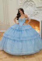 Jewel Beaded Tiered Sparkle Tulle Quinceañera Dress