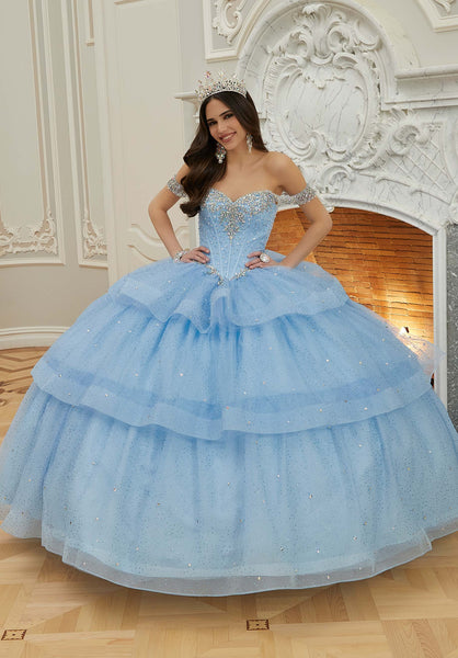 Jewel Beaded Tiered Sparkle Tulle Quinceañera Dress
