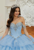 Jewel Beaded Tiered Sparkle Tulle Quinceañera Dress
