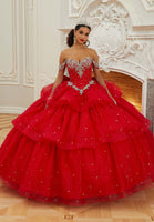 Jewel Beaded Tiered Sparkle Tulle Quinceañera Dress