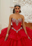 Jewel Beaded Tiered Sparkle Tulle Quinceañera Dress
