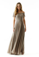 Beaded A-Line Evening Gown in Chiffon with Appliqués