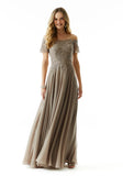 Beaded A-Line Evening Gown in Chiffon with Appliqués