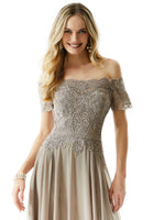 Beaded A-Line Evening Gown in Chiffon with Appliqués