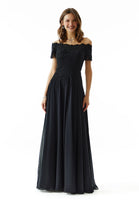 Beaded A-Line Evening Gown in Chiffon with Appliqués