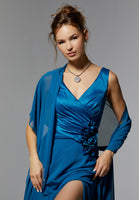 Satin and Chiffon Evening Gown with Three-Dimensional Flowers