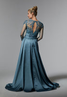 Sequin Embroidered Evening Gown with Detachable Satin Train