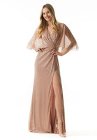 Draped Metallic Knit A-line Evening Gown