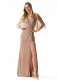 Draped Metallic Knit A-line Evening Gown
