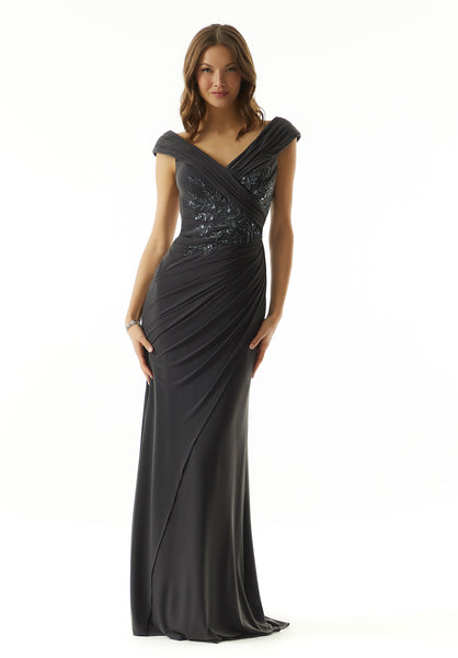 Slim A-line Evening Gown with Crystal Beaded Embroidery