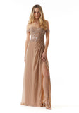 Draped Chiffon Evening Gown with Beaded Embroidery