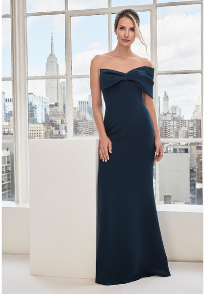 Off The Shoulder Bow Stretch Crepe Evening Gown