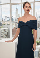 Off The Shoulder Bow Stretch Crepe Evening Gown