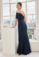 Off The Shoulder Bow Stretch Crepe Evening Gown