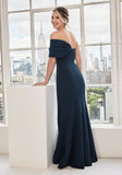 Off The Shoulder Bow Stretch Crepe Evening Gown