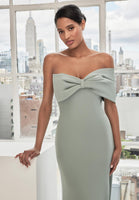 Off The Shoulder Bow Stretch Crepe Evening Gown