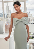 Off The Shoulder Bow Stretch Crepe Evening Gown