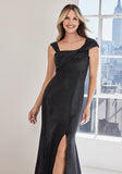 Caviar Patterned Metallic Brocade Evening Gown with Asymmetric Bodice