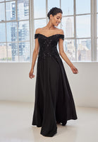 Off The Shoulder Embroidered Crepe Evening Gown