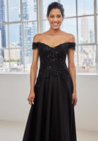 Off The Shoulder Embroidered Crepe Evening Gown
