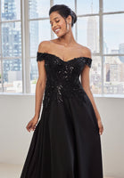 Off The Shoulder Embroidered Crepe Evening Gown