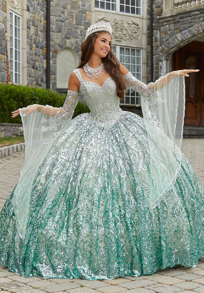Ombré Patterned Sequin Quinceañera Dress