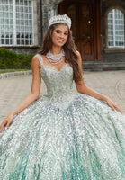 Ombré Patterned Sequin Quinceañera Dress
