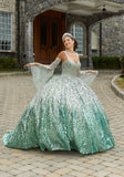 Ombré Patterned Sequin Quinceañera Dress