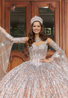 Ombré Patterned Sequin Quinceañera Dress