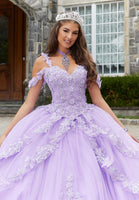 Metallic Embroidered Quinceañera Dress with Three-Dimensional Butterflies