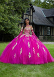 Crystal Beaded Three-Dimensional Embroidered Sparkle Tulle Quinceañera Dress
