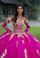 Crystal Beaded Three-Dimensional Embroidered Sparkle Tulle Quinceañera Dress