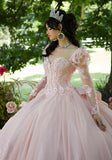Floral Embroidered Corset Bodice Quinceañera Dress