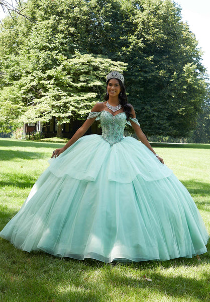 Rhinestone and Crystal Beaded Corset Bodice Quinceañera Dress